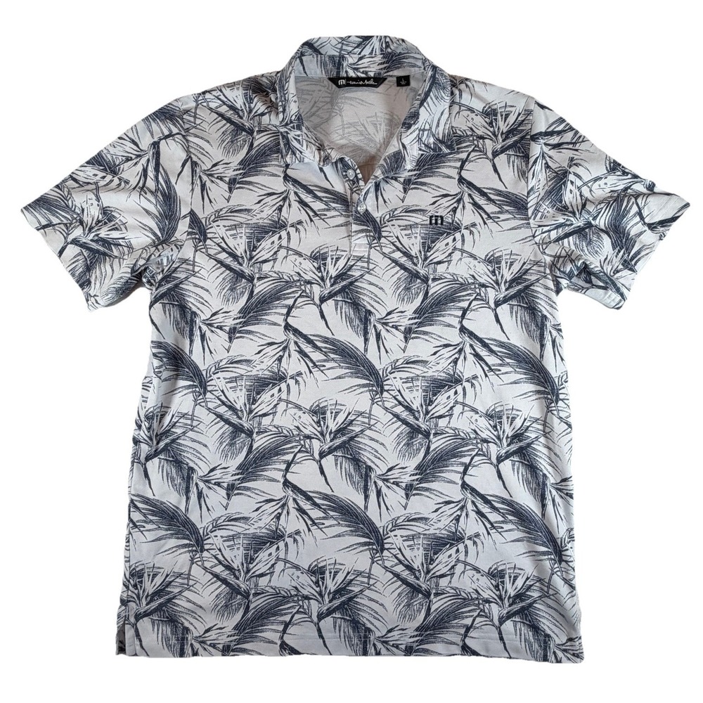 Travis Mathew Polo Shirt Mens L White Birds Of Paradise Print Golf Performance